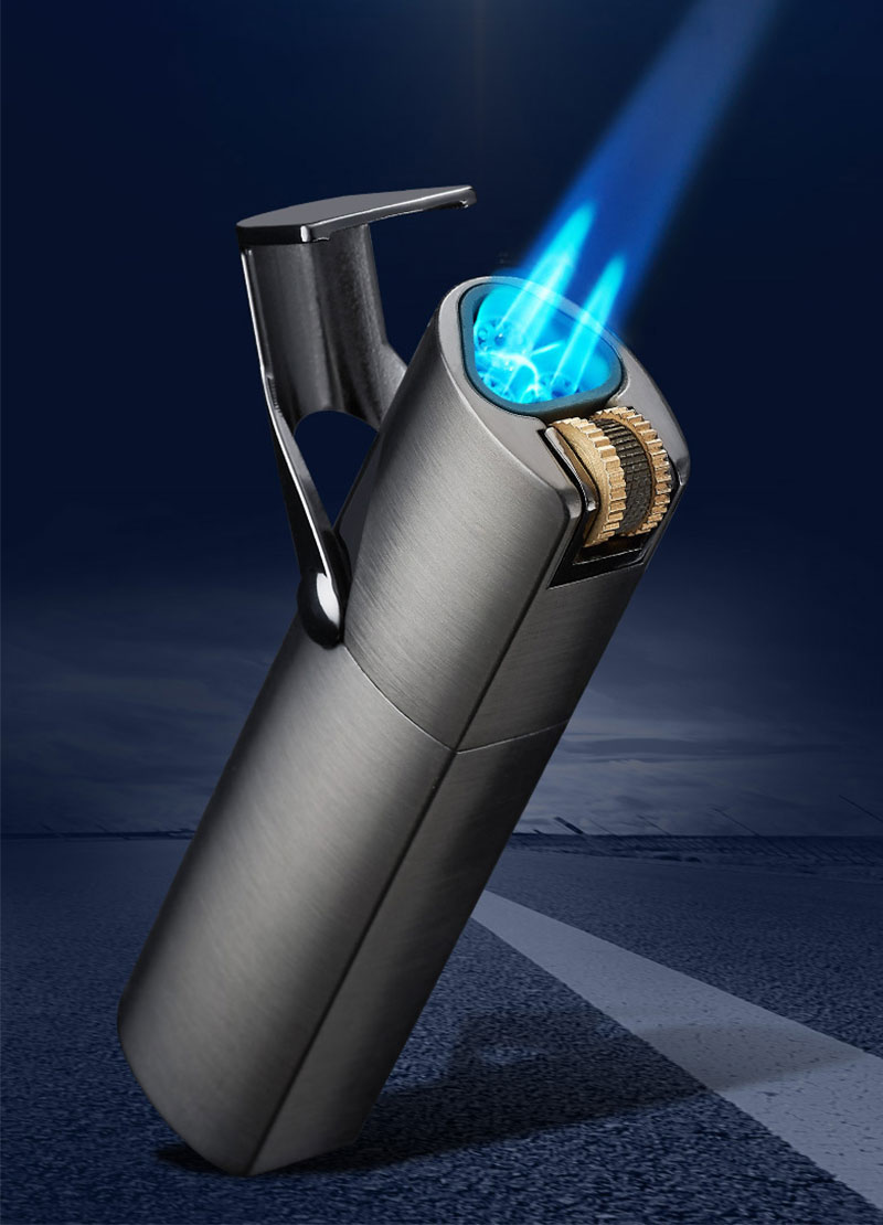 Custom Triple flint torch jet flame Cigar lighter with built in punch cutter LCBP-3054