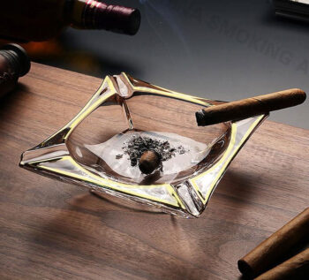 Crystal Glass Cigar Ashtray Large Amber and Transparent Colors with Gold edge Custom Logo A-S526