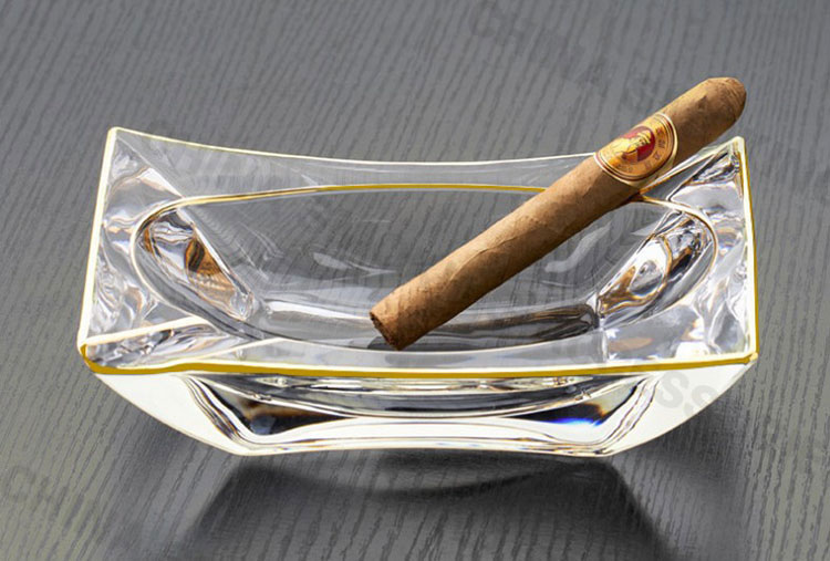 Heavy Glass Cigar Ashtray Crystal Clear Cigar Ashtray Gold edge Custom Logo AS520
